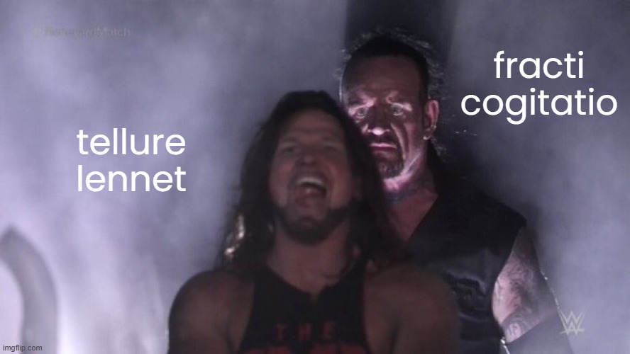 much more funny fracti funhouse meme | fracti cogitatio; tellure lennet | image tagged in aj styles undertaker | made w/ Imgflip meme maker