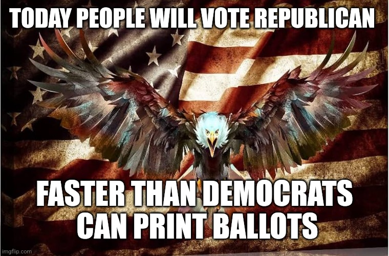 TODAY PEOPLE WILL VOTE REPUBLICAN; FASTER THAN DEMOCRATS
 CAN PRINT BALLOTS | image tagged in funny memes | made w/ Imgflip meme maker