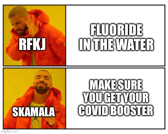 For real | FLUORIDE IN THE WATER; RFKJ; MAKE SURE YOU GET YOUR COVID BOOSTER; SKAMALA | image tagged in no - yes | made w/ Imgflip meme maker