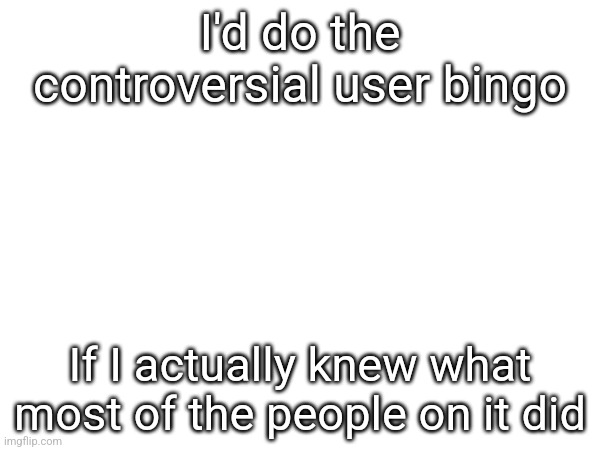 I'd do the controversial user bingo; If I actually knew what most of the people on it did | made w/ Imgflip meme maker