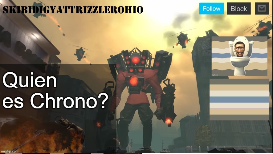 ella no gusta rager Y neko | Quien es Chrono? | image tagged in skibidigyattrizzlerohio's titan speakernan announcement template | made w/ Imgflip meme maker