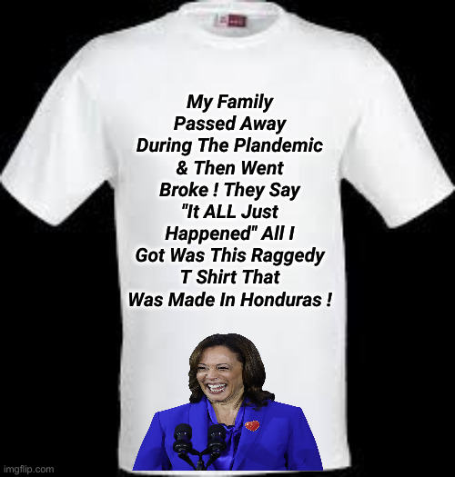 t shirt | My Family Passed Away During The Plandemic & Then Went Broke ! They Say "It ALL Just Happened" All I Got Was This Raggedy T Shirt That Was M | image tagged in t shirt | made w/ Imgflip meme maker