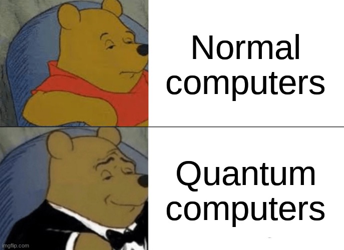 Tuxedo Winnie The Pooh Meme | Normal computers; Quantum computers | image tagged in memes,tuxedo winnie the pooh | made w/ Imgflip meme maker