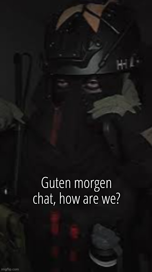 AFK your politics bore me vibes | Guten morgen chat, how are we? | image tagged in afk your politics bore me vibes | made w/ Imgflip meme maker