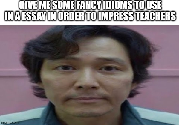 Idiom | GIVE ME SOME FANCY IDIOMS TO USE IN A ESSAY IN ORDER TO IMPRESS TEACHERS | image tagged in gi hun stare,memes,middle school,idioms | made w/ Imgflip meme maker