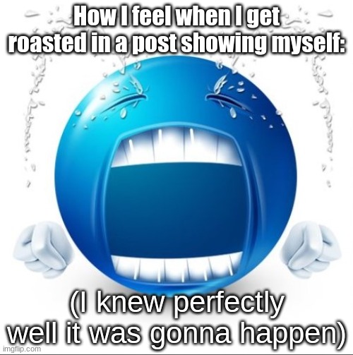 Which is why you guys don't get a modern update (I look very similar to myself 6 months ago) | How I feel when I get roasted in a post showing myself:; (I knew perfectly well it was gonna happen) | image tagged in crying blue guy | made w/ Imgflip meme maker