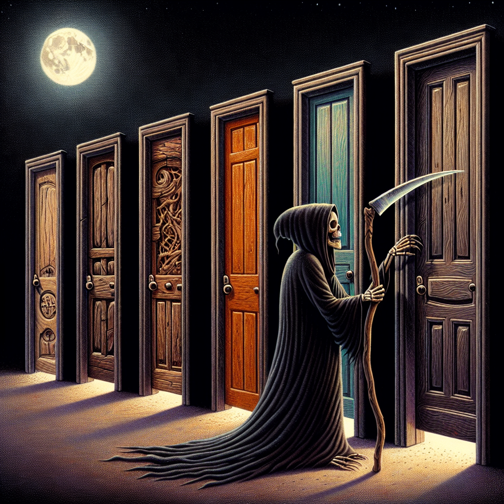 Grim Reaper Knocking 5 Doors Blank Meme Template