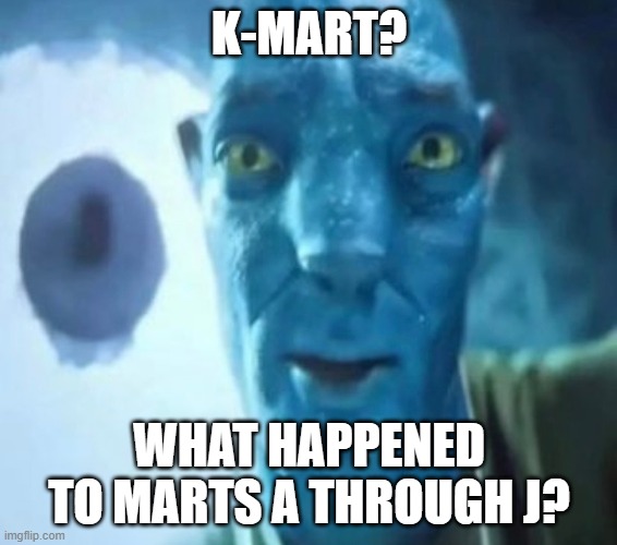 how this guy looks at you | K-MART? WHAT HAPPENED TO MARTS A THROUGH J? | image tagged in avatar guy,funny,memes,kmart | made w/ Imgflip meme maker