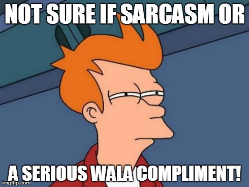 Futurama Fry | NOT SURE IF SARCASM OR A SERIOUS WALA COMPLIMENT! | image tagged in memes,futurama fry | made w/ Imgflip meme maker