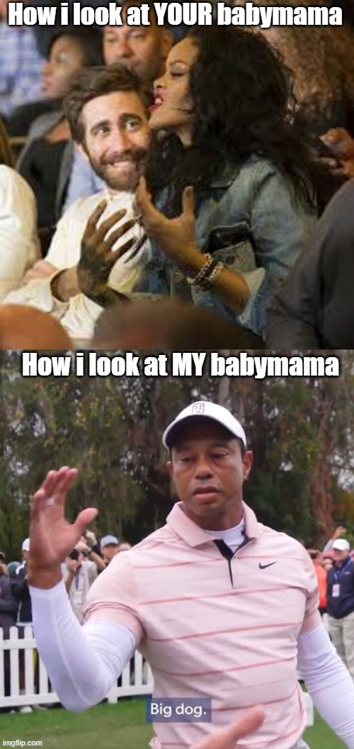 How i look at YOUR babymama; How i look at MY babymama | image tagged in tiger woods - big dog | made w/ Imgflip meme maker