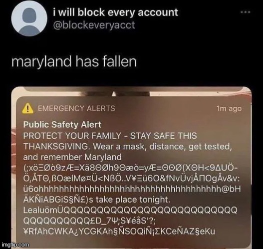 maryland has fallen | image tagged in gifs,memes,funny,emergency alert system,shitpost,tag | made w/ Imgflip meme maker