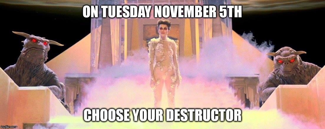 Choose your Destructor | ON TUESDAY NOVEMBER 5TH | image tagged in ghostbusters | made w/ Imgflip meme maker