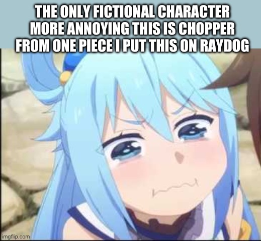 Smash though | THE ONLY FICTIONAL CHARACTER MORE ANNOYING THIS IS CHOPPER FROM ONE PIECE I PUT THIS ON RAY DOG | image tagged in crying aqua konosuba | made w/ Imgflip meme maker