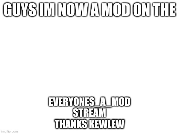 yay | GUYS IM NOW A MOD ON THE; EVERYONES_A_MOD
STREAM

THANKS KEWLEW | made w/ Imgflip meme maker