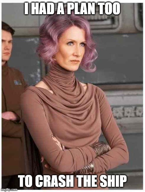 Vice Admiral Holdo | I HAD A PLAN TOO TO CRASH THE SHIP | image tagged in vice admiral holdo | made w/ Imgflip meme maker