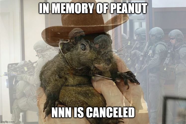 IN MEMORY OF PEANUT; NNN IS CANCELED | image tagged in peanut,why is the fbi here,rip | made w/ Imgflip meme maker