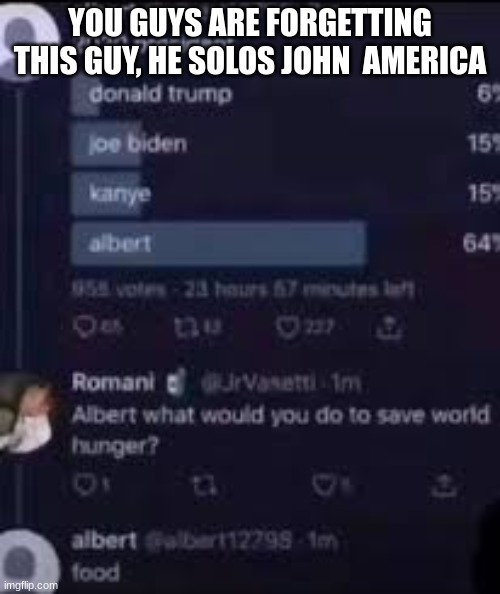 YOU GUYS ARE FORGETTING THIS GUY, HE SOLOS JOHN  AMERICA | made w/ Imgflip meme maker