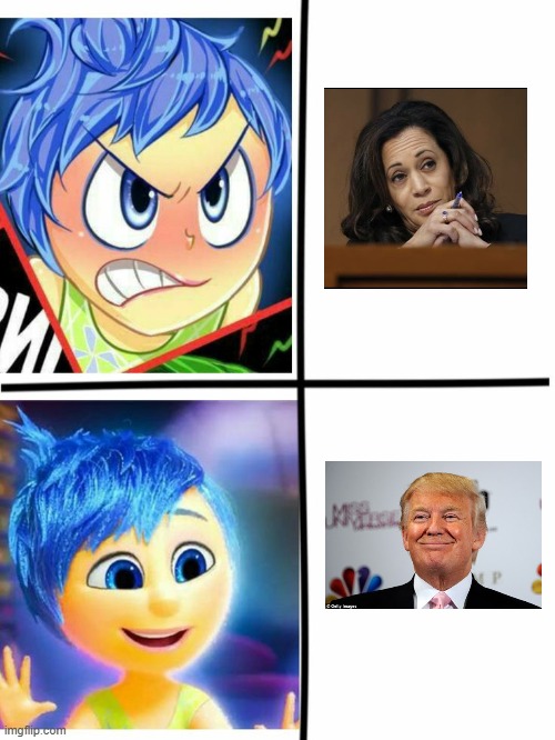 inside out joy hates kamala harris and loves donald trump | image tagged in inside out joy hates and loves meme,donald trump,kamala harris,inside out,inside out joy,joy | made w/ Imgflip meme maker