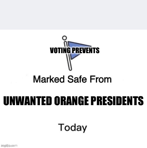 No trump | VOTING PREVENTS; UNWANTED ORANGE PRESIDENTS | image tagged in marked safe from big | made w/ Imgflip meme maker