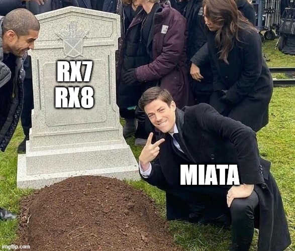 Mazda's last sports car still holds up strong. | RX7
RX8; MIATA | image tagged in peace sign tombstone,mazda,rx7,rx8,miata,mx5 | made w/ Imgflip meme maker