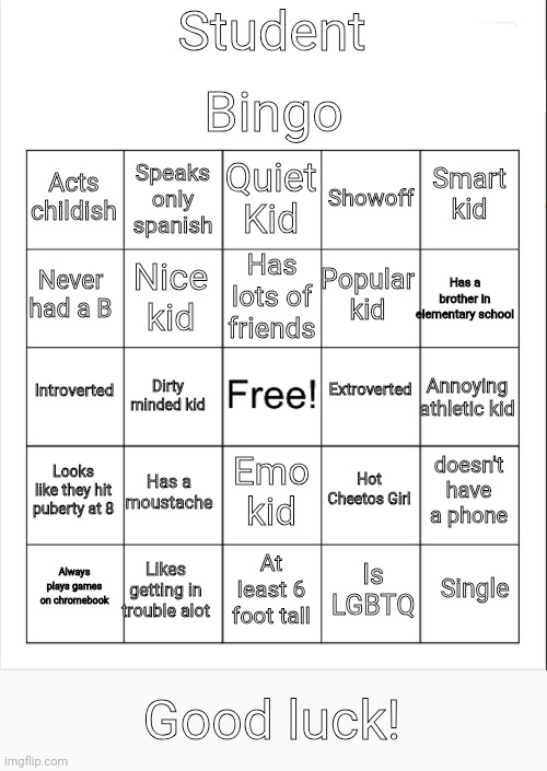 Student Bingo Blank Meme Template