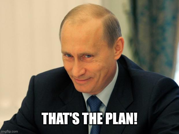 vladimir putin smiling | THAT'S THE PLAN! | image tagged in vladimir putin smiling | made w/ Imgflip meme maker