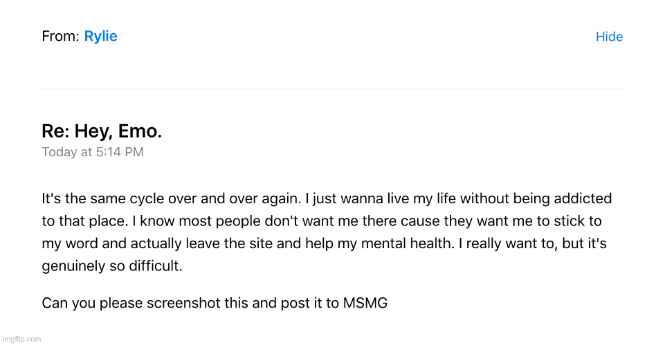 Emo Asked Me To Post This | image tagged in i dont know how to tag this one,kinda feel bad for the guy,i know his pain,this might actually be his farewell | made w/ Imgflip meme maker