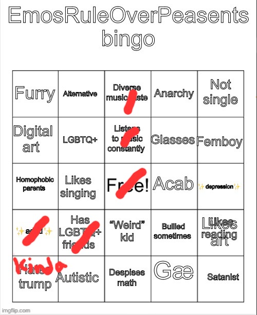 EmosRuleOverPeasents bingo #2 | image tagged in emosruleoverpeasents bingo 2 | made w/ Imgflip meme maker