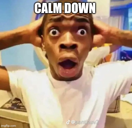 CALM DOWN | image tagged in shocked black guy | made w/ Imgflip meme maker