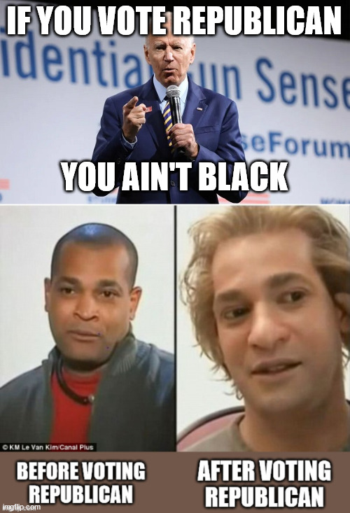 IF YOU VOTE REPUBLICAN YOU AIN'T BLACK | image tagged in you aint black | made w/ Imgflip meme maker