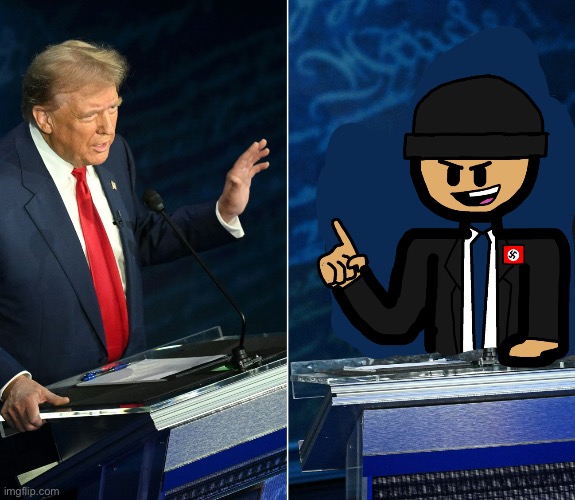 Who yall voting | image tagged in trump and lala official debate | made w/ Imgflip meme maker