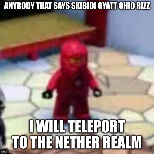 kai | ANYBODY THAT SAYS SKIBIDI GYATT OHIO RIZZ; I WILL TELEPORT TO THE NETHER REALM | image tagged in kai | made w/ Imgflip meme maker