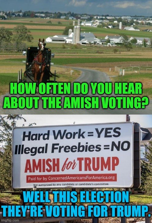 A Contributing Factor In Pennsylvania | HOW OFTEN DO YOU HEAR ABOUT THE AMISH VOTING? WELL THIS ELECTION THEY'RE VOTING FOR TRUMP. | image tagged in memes,politics,pennsylvania,amish,voting,trump | made w/ Imgflip meme maker