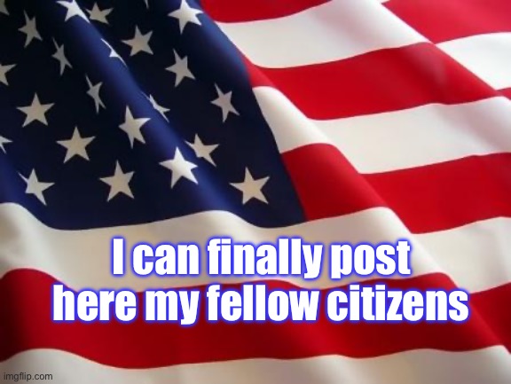 Vote for JohnAmerica | I can finally post here my fellow citizens | image tagged in american flag | made w/ Imgflip meme maker