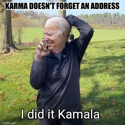 When joy turns to soy | KARMA DOESN'T FORGET AN ADDRESS; I did it Kamala | image tagged in we did it joe,karma,joe biden,kamala harris,election 2024,donald trump | made w/ Imgflip meme maker