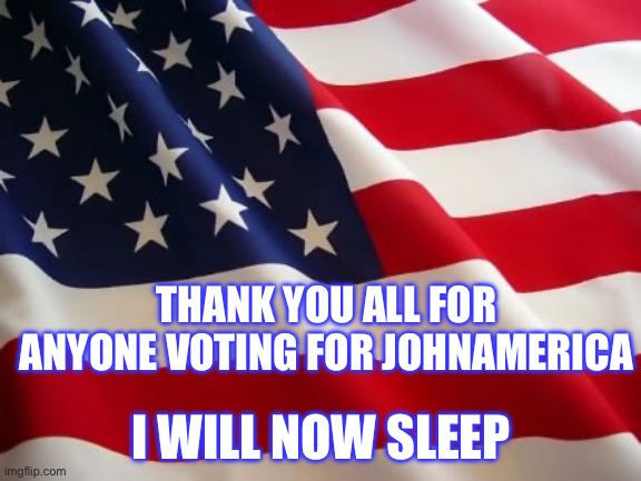 I love you all | THANK YOU ALL FOR ANYONE VOTING FOR JOHNAMERICA; I WILL NOW SLEEP | image tagged in american flag | made w/ Imgflip meme maker