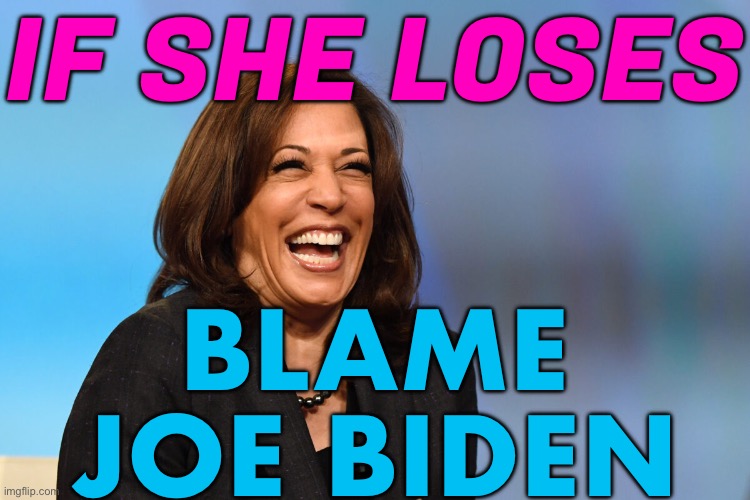 Kamala Harris Supporters Ready To Blame Joe Biden | IF SHE LOSES; BLAME
JOE BIDEN | image tagged in kamala harris laughing,kamala harris,joe biden,donald trump,democrat,breaking news | made w/ Imgflip meme maker