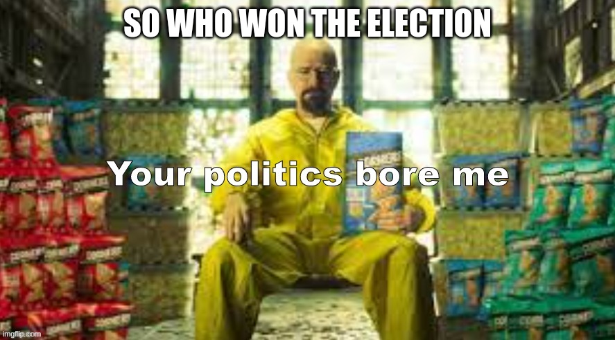 Your Politics bore me (Walter Version) | SO WHO WON THE ELECTION | image tagged in your politics bore me walter version | made w/ Imgflip meme maker