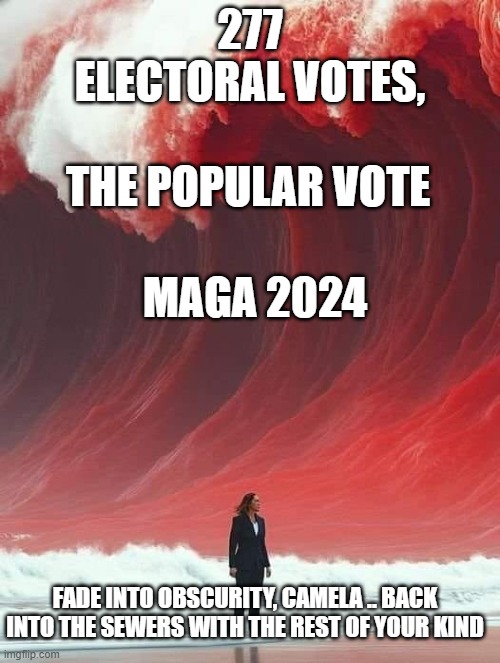 time to put the brakes on all the left wing garbage- MAGA 2024 | 277 ELECTORAL VOTES, THE POPULAR VOTE; MAGA 2024; FADE INTO OBSCURITY, CAMELA .. BACK INTO THE SEWERS WITH THE REST OF YOUR KIND | image tagged in funny memes,election,victory baby,donald trump approves,donald trump,wins | made w/ Imgflip meme maker