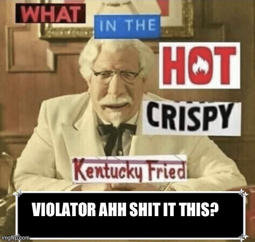 what in the hot crispy kentucky fried frick | VIOLATOR AHH SHIT IT THIS? | image tagged in what in the hot crispy kentucky fried frick | made w/ Imgflip meme maker