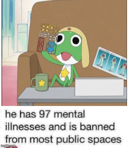 SgtFrog/KeroroGunso | image tagged in he has 97 mental illnesses | made w/ Imgflip meme maker