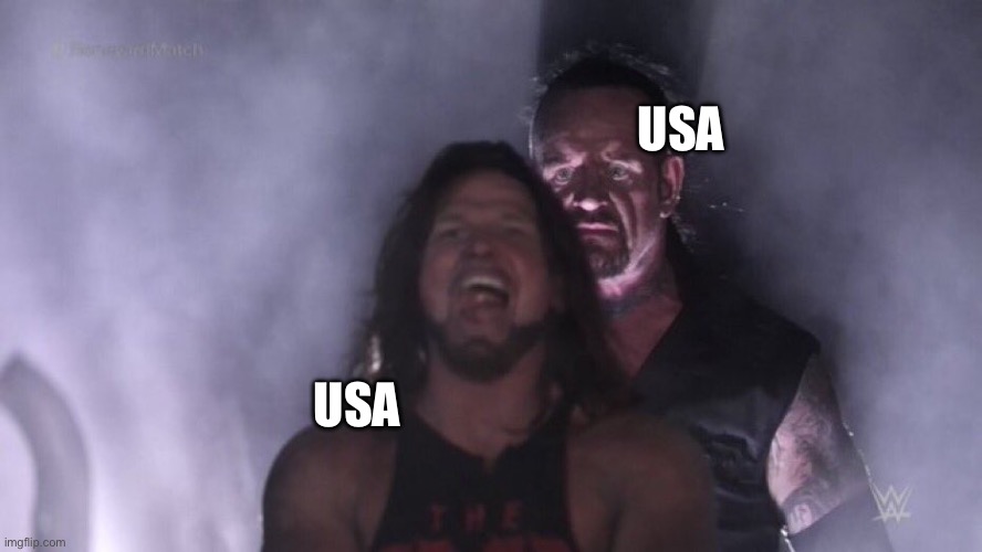 How the rest of the World sees the USA now. | USA; USA | image tagged in aj styles undertaker | made w/ Imgflip meme maker