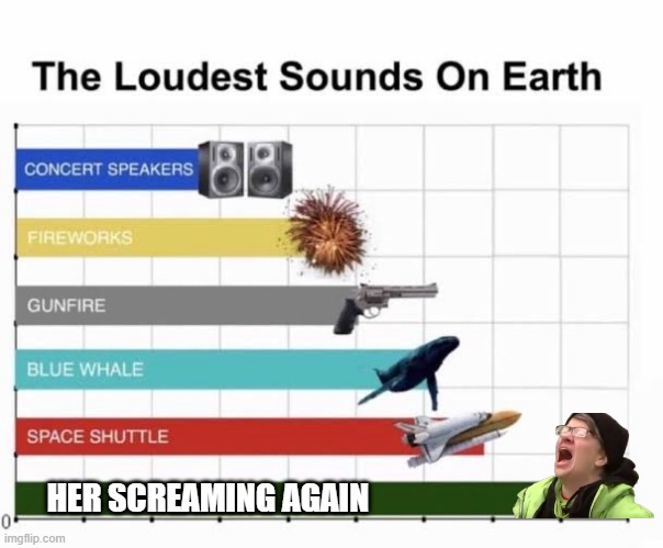 Liberal Scream, Again | HER SCREAMING AGAIN | image tagged in the loudest sounds on earth | made w/ Imgflip meme maker