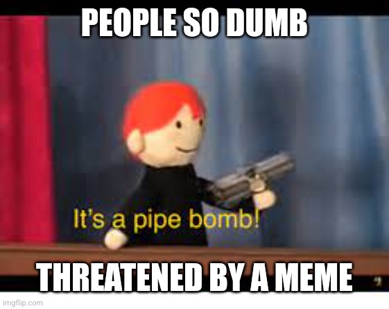 Dumb ass jackass | PEOPLE SO DUMB; THREATENED BY A MEME | image tagged in it's a pipe bomb | made w/ Imgflip meme maker