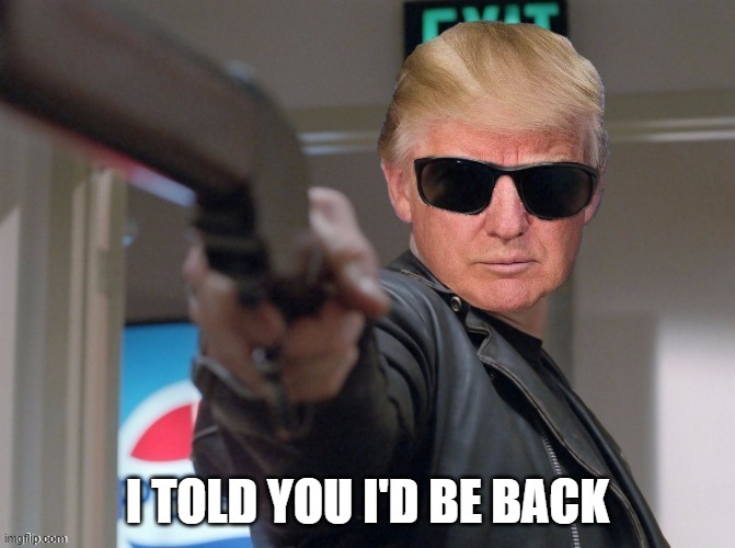 I'm back | I TOLD YOU I'D BE BACK | image tagged in donald trump,trump,hitler,trump 2024 | made w/ Imgflip meme maker