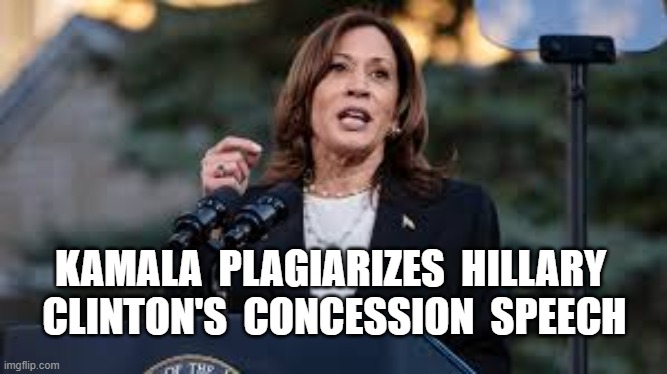 KAMALA  PLAGIARIZES  HILLARY  CLINTON'S  CONCESSION  SPEECH | image tagged in kamala harris,hillary clinton,plagiarize,concession speech | made w/ Imgflip meme maker