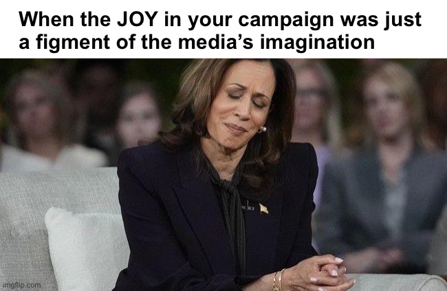 Pained Kamala | When the JOY in your campaign was just 
a figment of the media’s imagination | image tagged in pained kamala | made w/ Imgflip meme maker