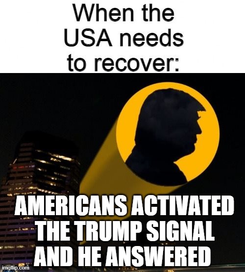 The Trump Signal | AMERICANS ACTIVATED
THE TRUMP SIGNAL
AND HE ANSWERED | image tagged in the trump signal | made w/ Imgflip meme maker