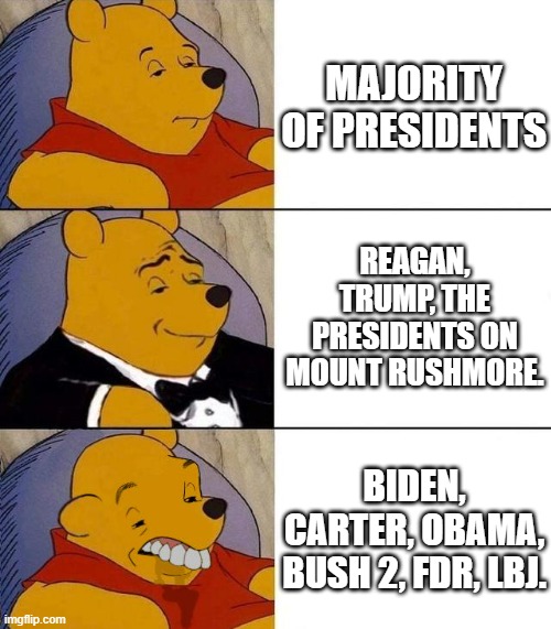 An accurate list? Yes, no, maybe? | MAJORITY OF PRESIDENTS; REAGAN, TRUMP, THE PRESIDENTS ON MOUNT RUSHMORE. BIDEN, CARTER, OBAMA, BUSH 2, FDR, LBJ. | image tagged in best better blurst,political meme,presidents,political humor | made w/ Imgflip meme maker