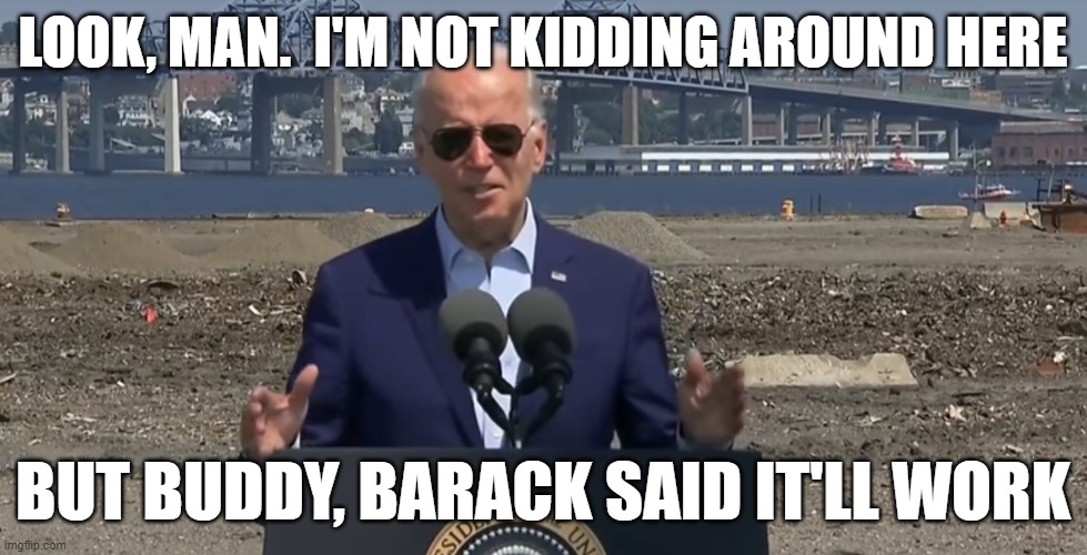 Biden making speech | LOOK, MAN.  I'M NOT KIDDING AROUND HERE BUT BUDDY, BARACK SAID IT'LL WORK | image tagged in biden making speech | made w/ Imgflip meme maker